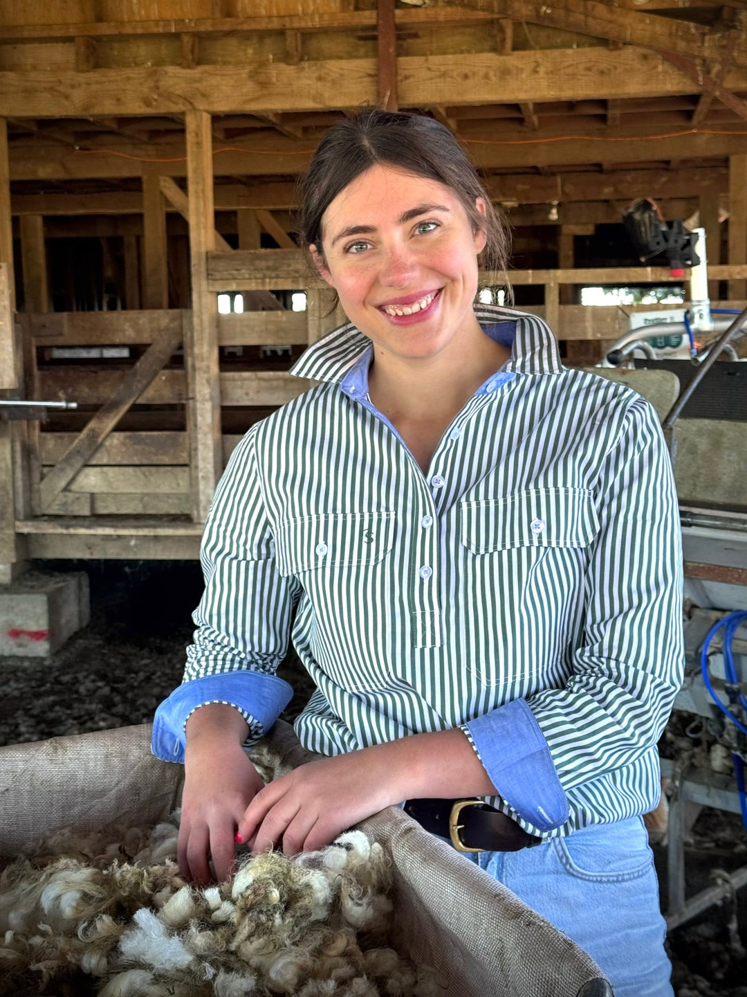Heidi Workshirt in Green and White Stripe - H&S Heritage
