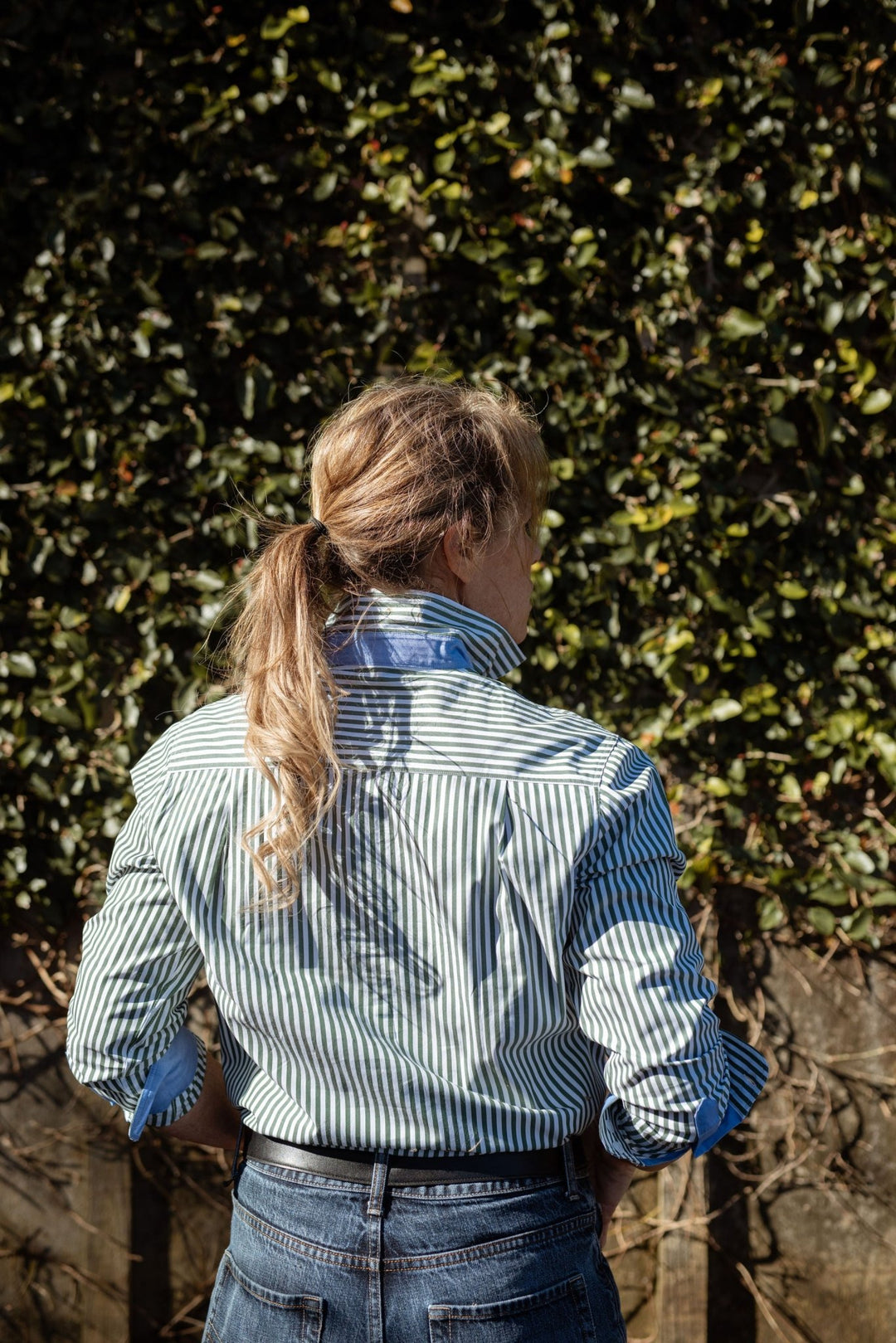 Heidi Workshirt in Green and White Stripe - H&S Heritage
