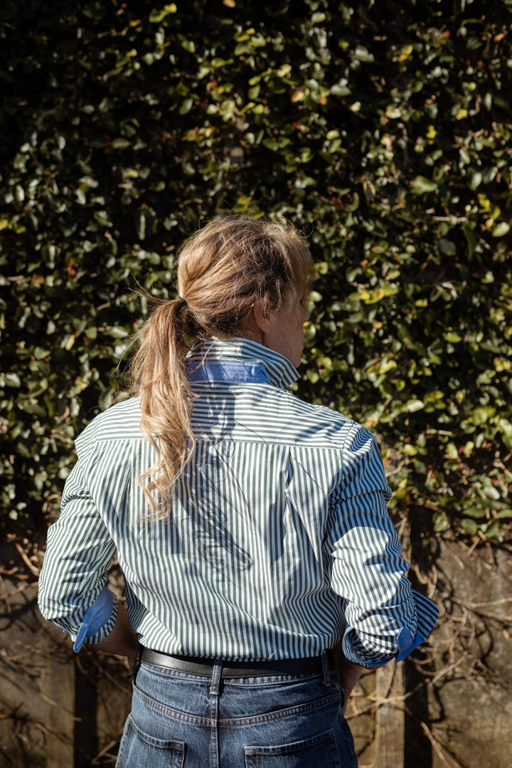 Heidi Workshirt in Green and White Stripe - H&S Heritage