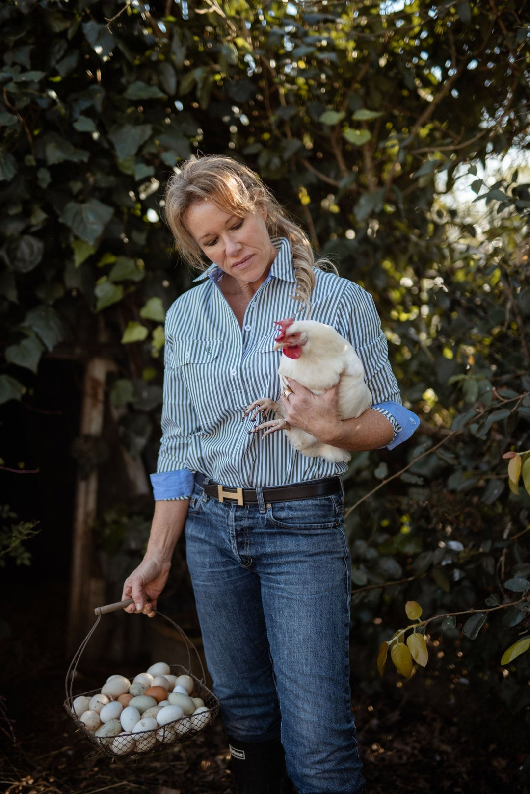 Heidi Workshirt in Green and White Stripe - H&S Heritage