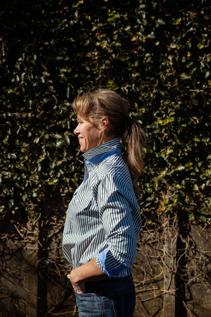 Heidi Workshirt in Green and White Stripe - H&S Heritage