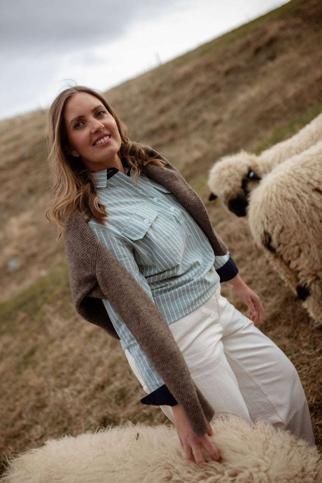 Heidi Workshirt in Green Stripe Oxford Cotton - H&S Heritage