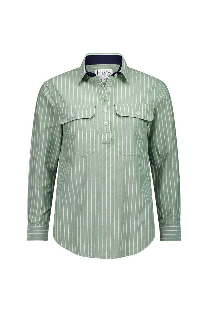 Heidi Workshirt in Green Stripe Oxford Cotton - H&S Heritage