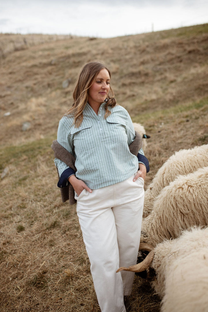 Heidi Workshirt in Green Stripe Oxford Cotton - H&S Heritage