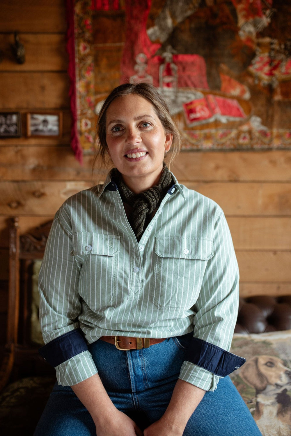 Heidi Workshirt in Green Stripe Oxford Cotton - H&S Heritage