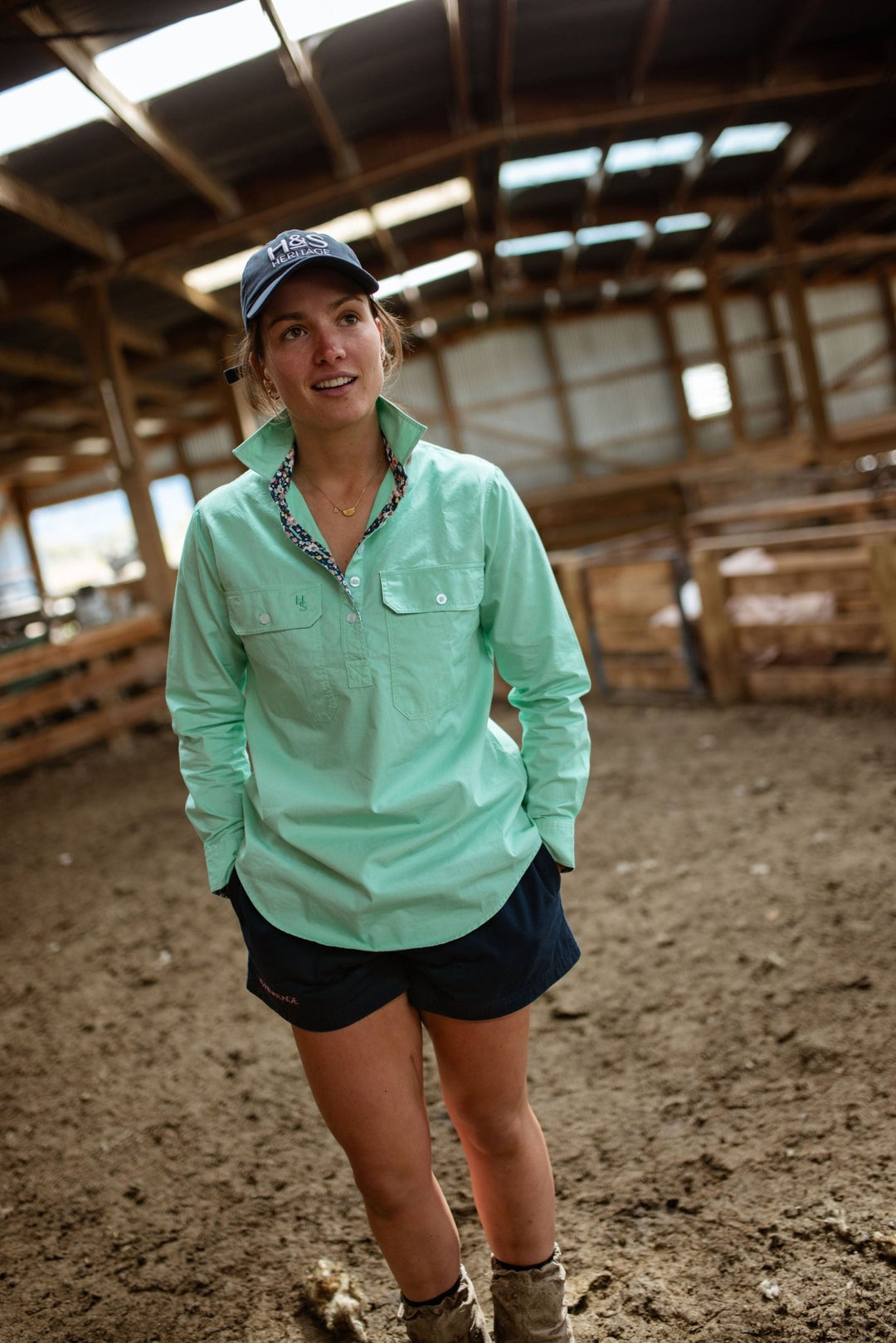 Heidi Workshirt in Mint - H&S Heritage