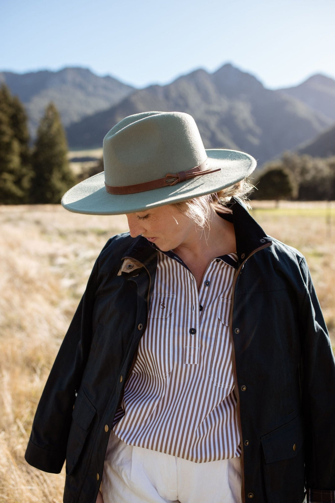 Heidi Workshirt in Mocha and White Stripe - H&S Heritage