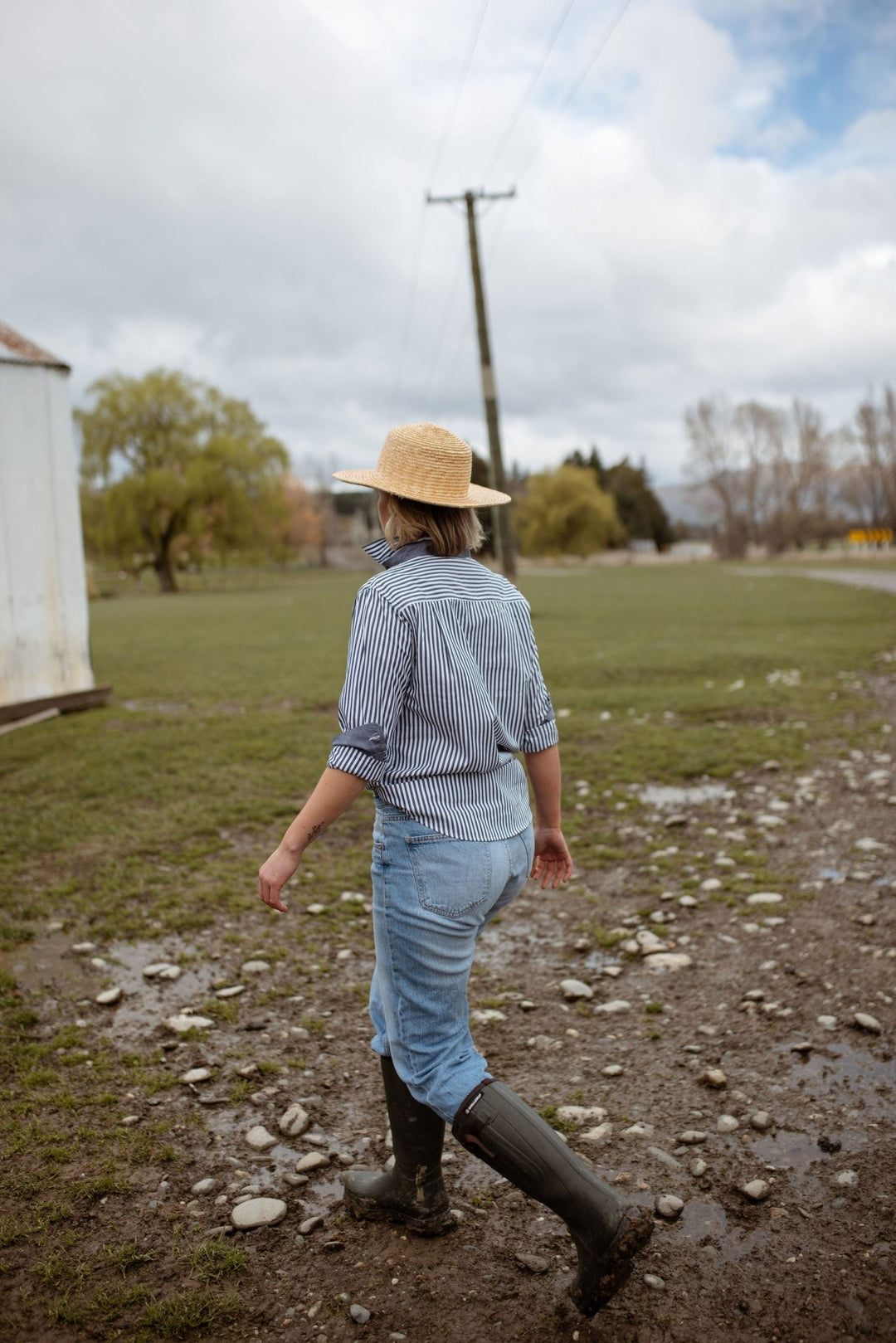 Heidi Workshirt in Navy and White Stripe - H&S Heritage