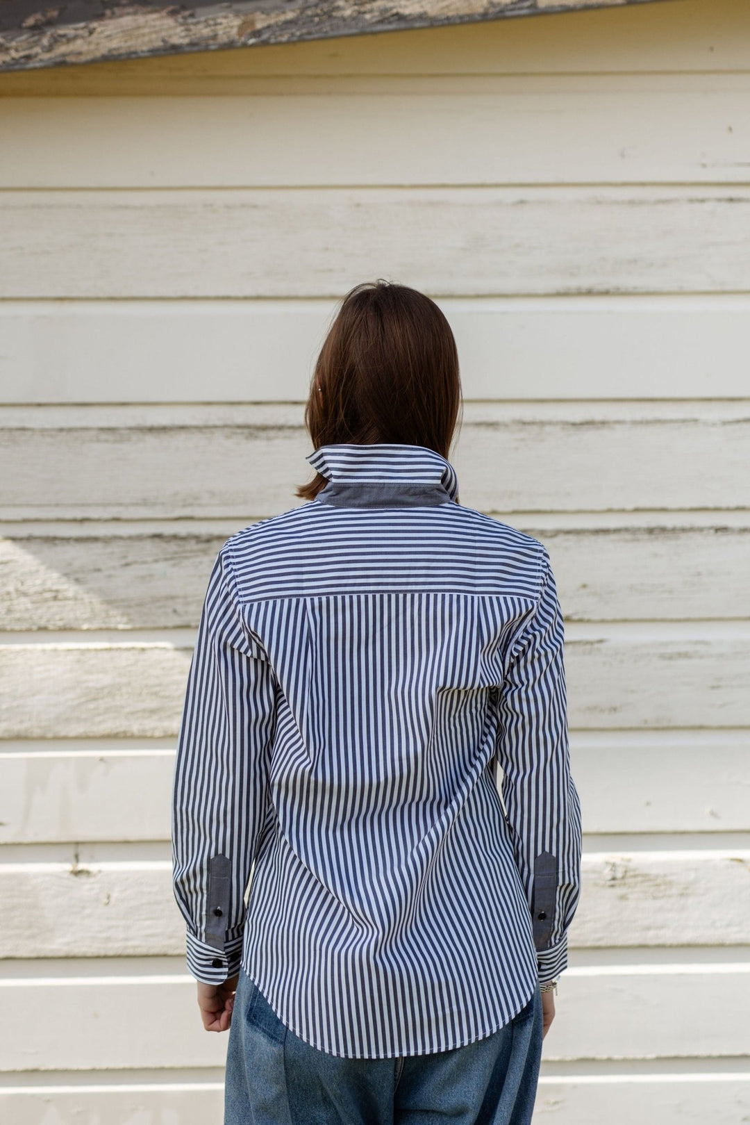 Heidi Workshirt in Navy and White Stripe - H&S Heritage
