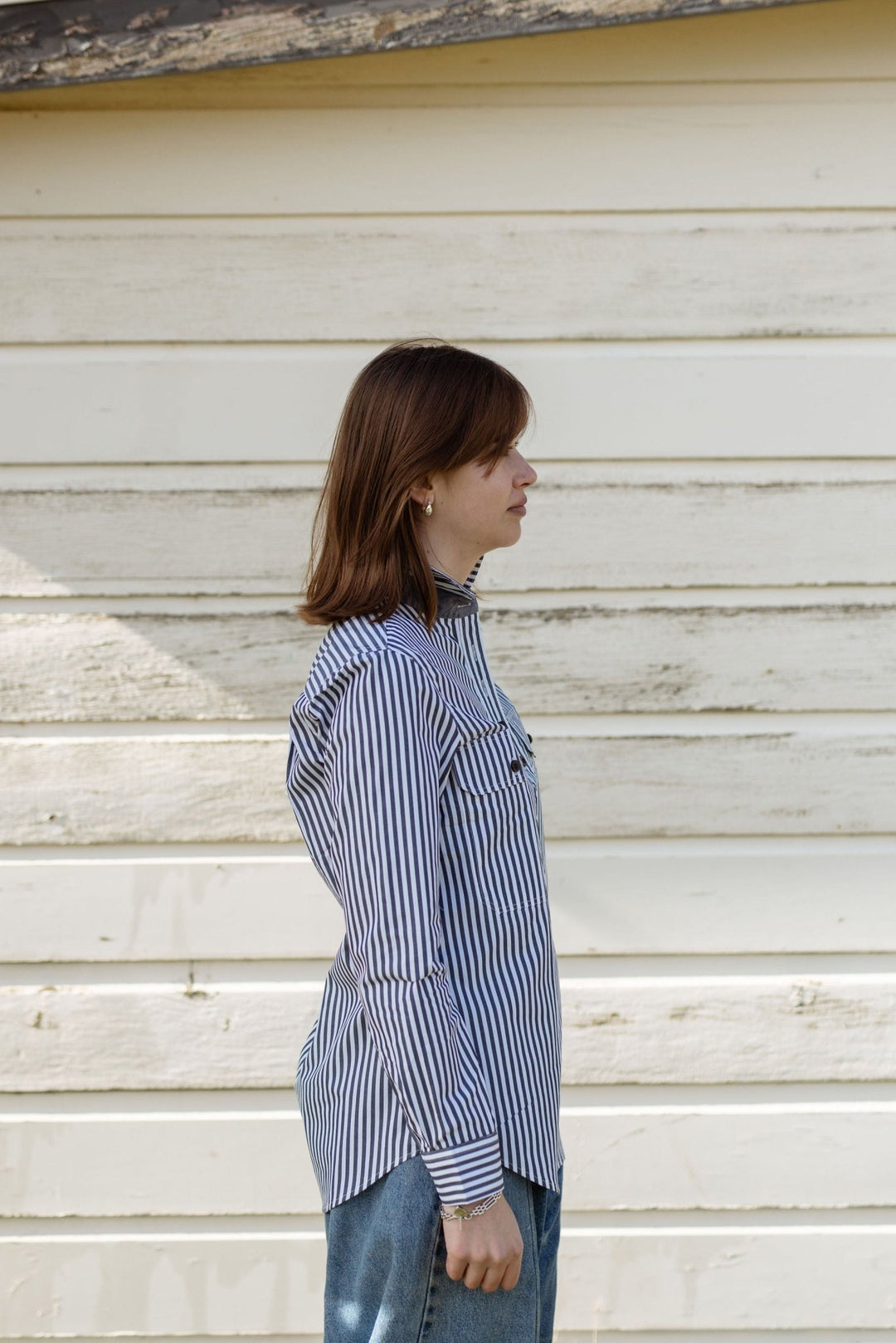 Heidi Workshirt in Navy and White Stripe - H&S Heritage