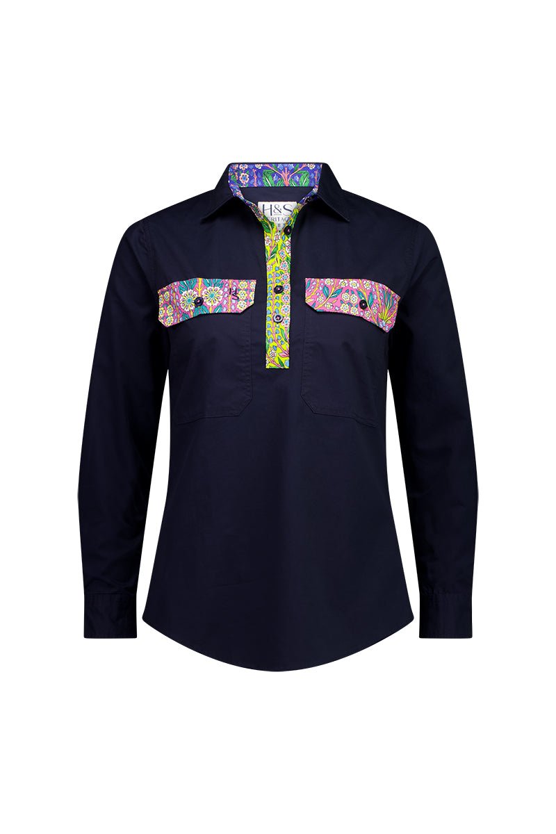 Heidi Workshirt in Navy with Floral - H&S Heritage
