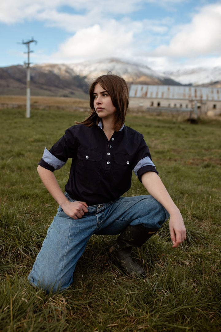 Heidi Workshirt in Navy with Stripe - H&S Heritage