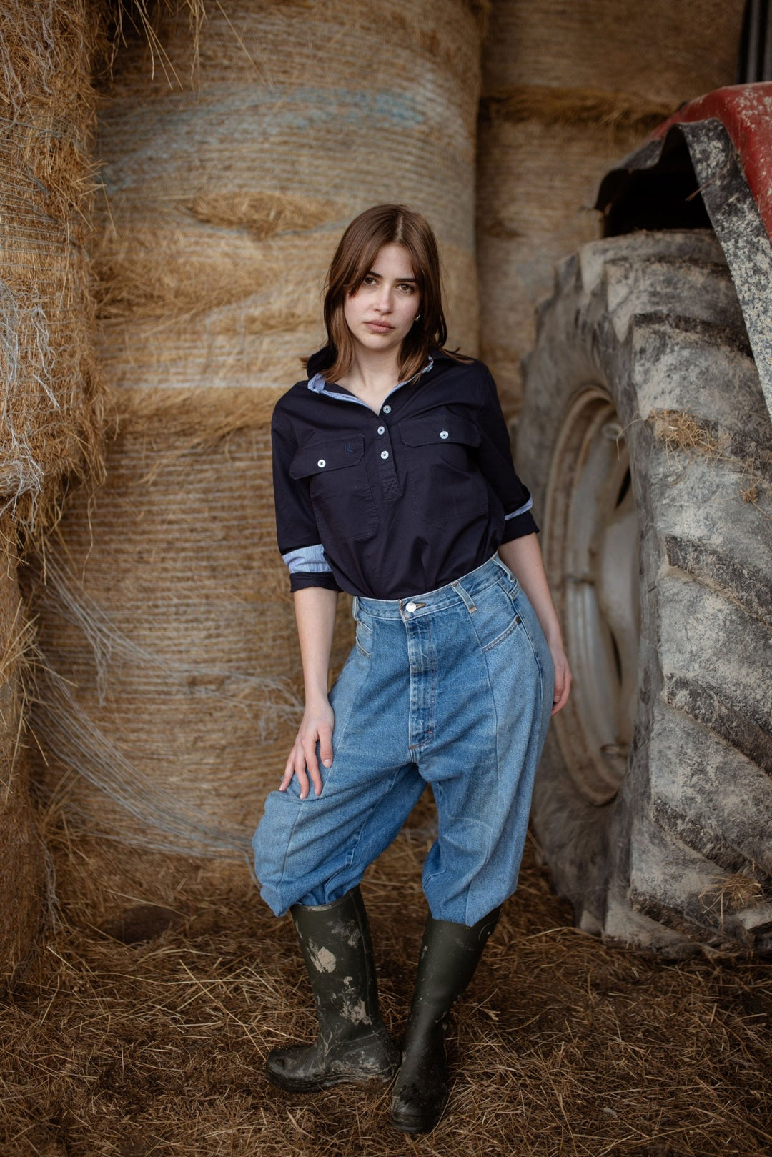 Heidi Workshirt in Navy with Stripe - H&S Heritage