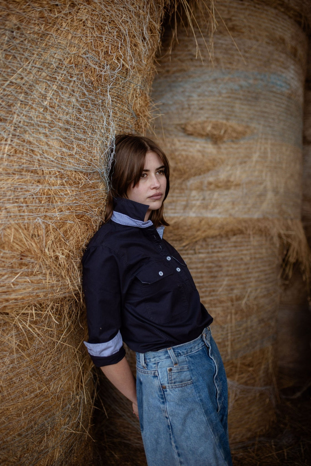 Heidi Workshirt in Navy with Stripe - H&S Heritage