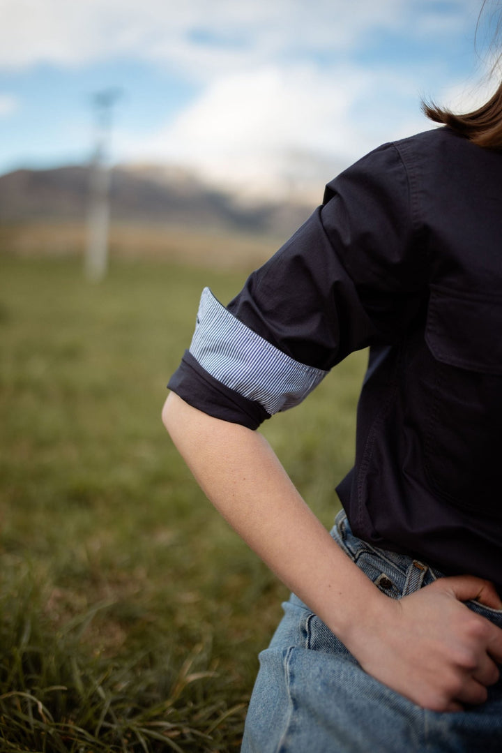 Heidi Workshirt in Navy with Stripe - H&S Heritage