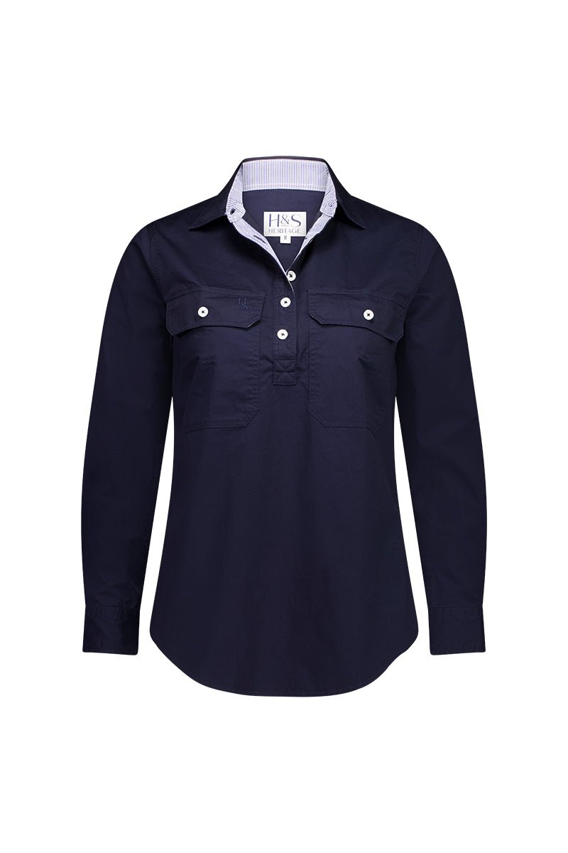 Heidi Workshirt in Navy with Stripe - H&S Heritage