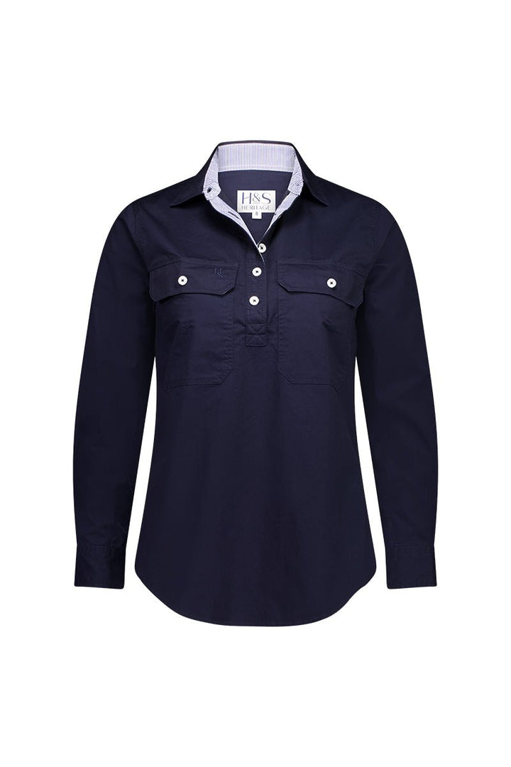 Heidi Workshirt in Navy with Stripe - H&S Heritage