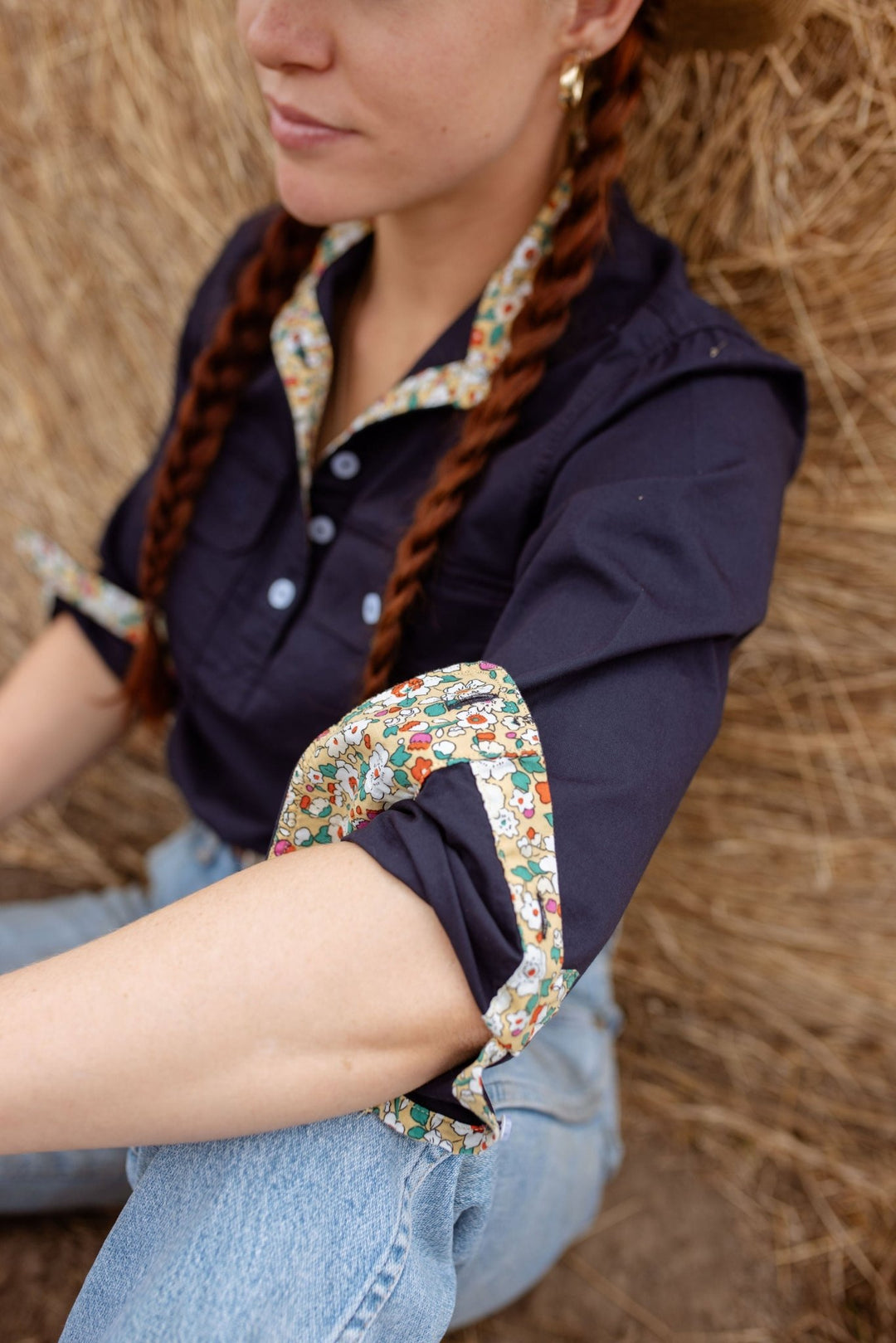 Heidi Workshirt in Navy with Yellow Floral - H&S Heritage