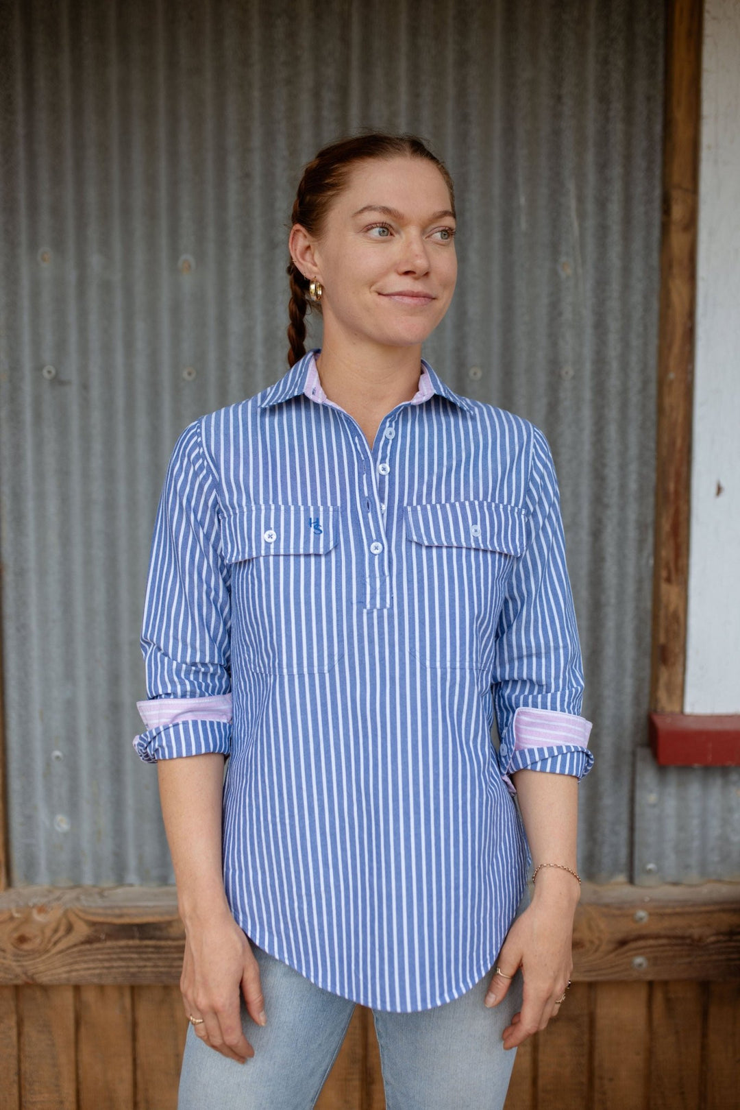 Heidi Workshirt in Oxford Cotton Stripe - H&S Heritage