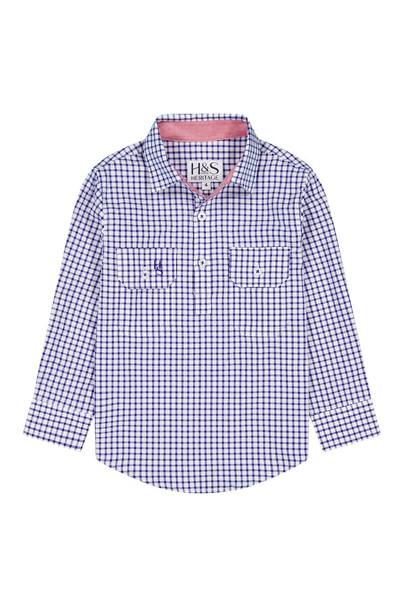 Stevie Workshirt in Blue Check - H&S Heritage