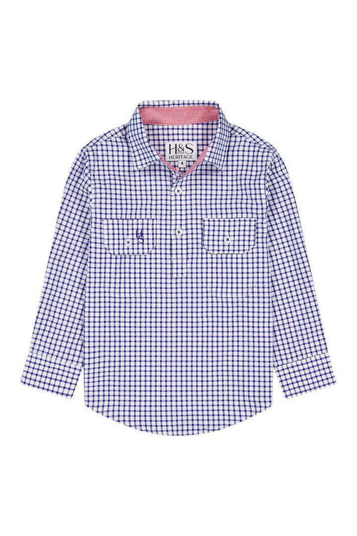 Stevie Workshirt in Blue Check - H&S Heritage