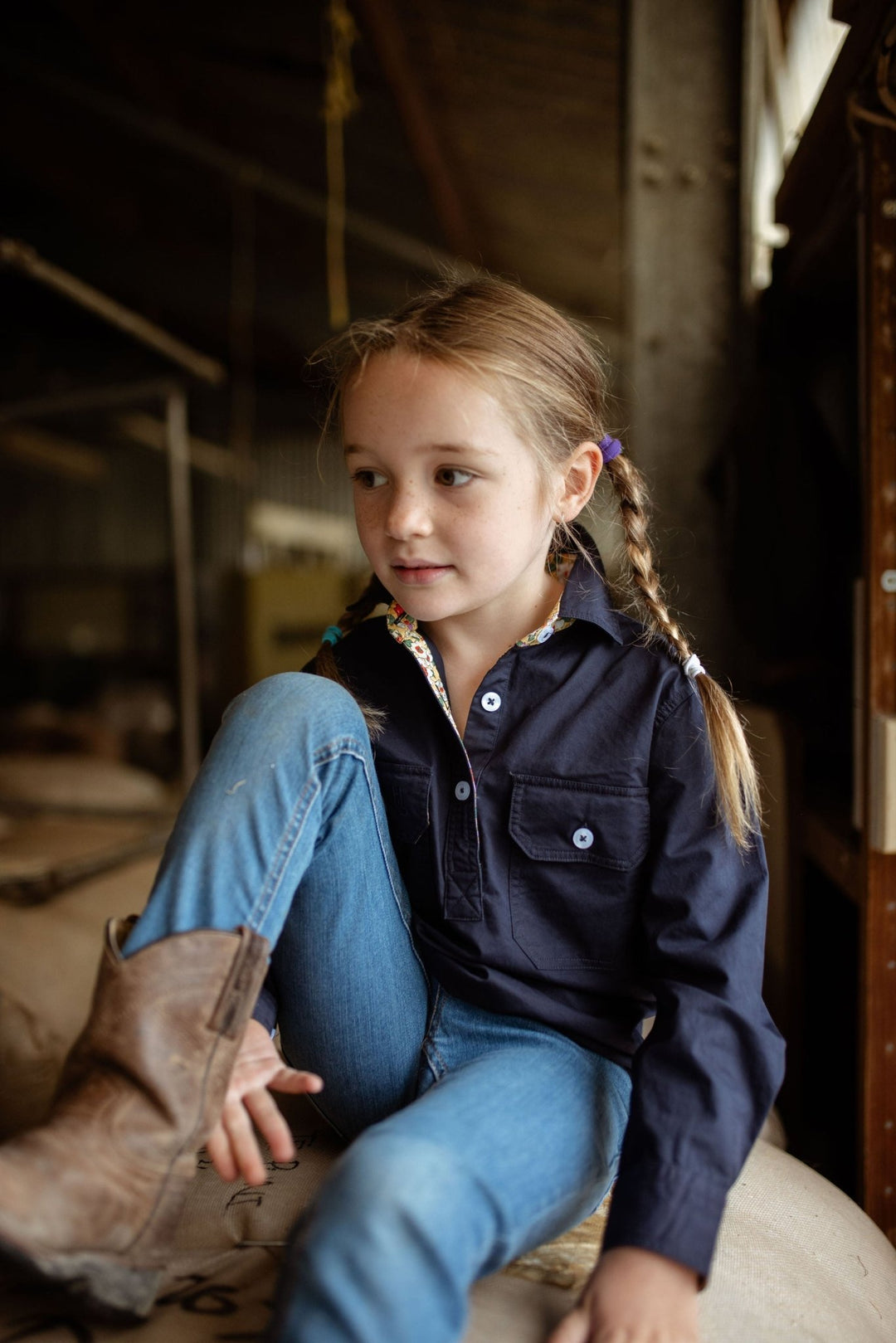 Stevie Workshirt in Navy with Floral - H&S Heritage