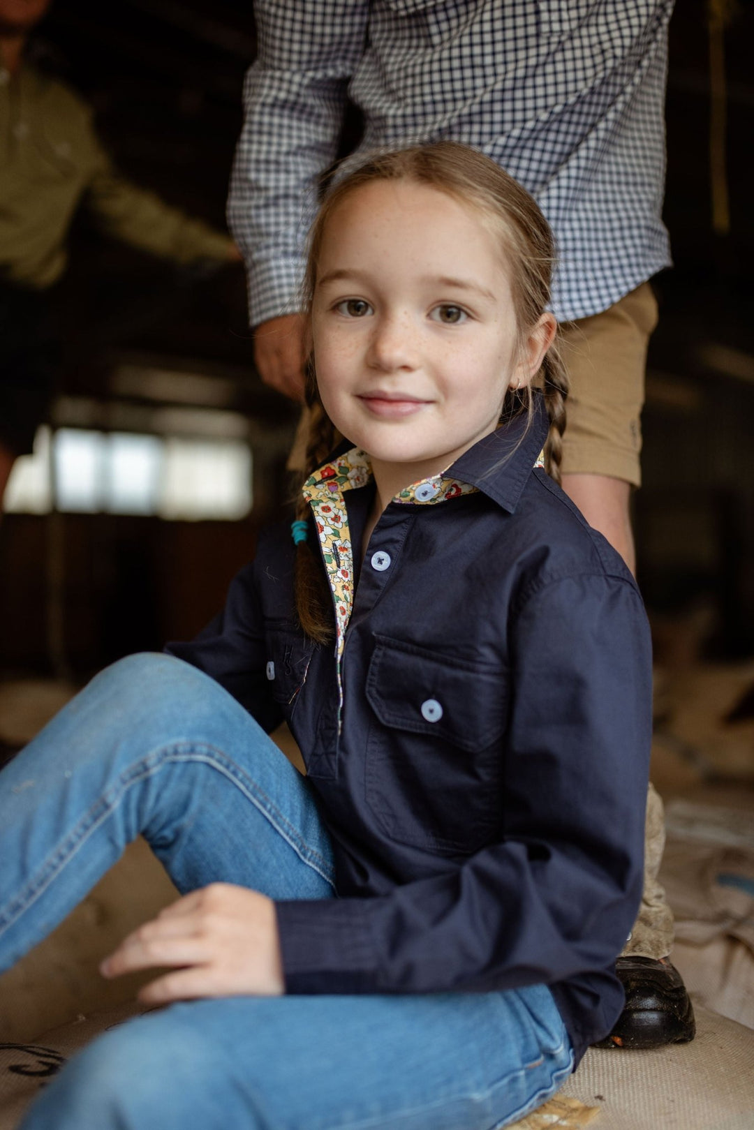 Stevie Workshirt in Navy with Floral - H&S Heritage