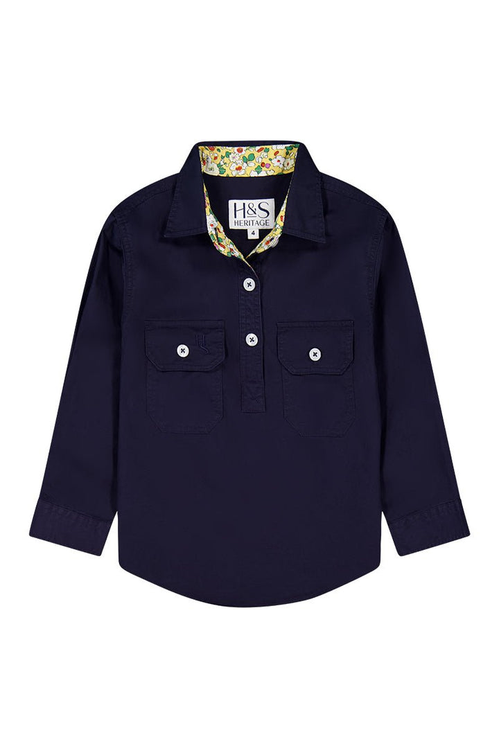 Stevie Workshirt in Navy with Floral - H&S Heritage
