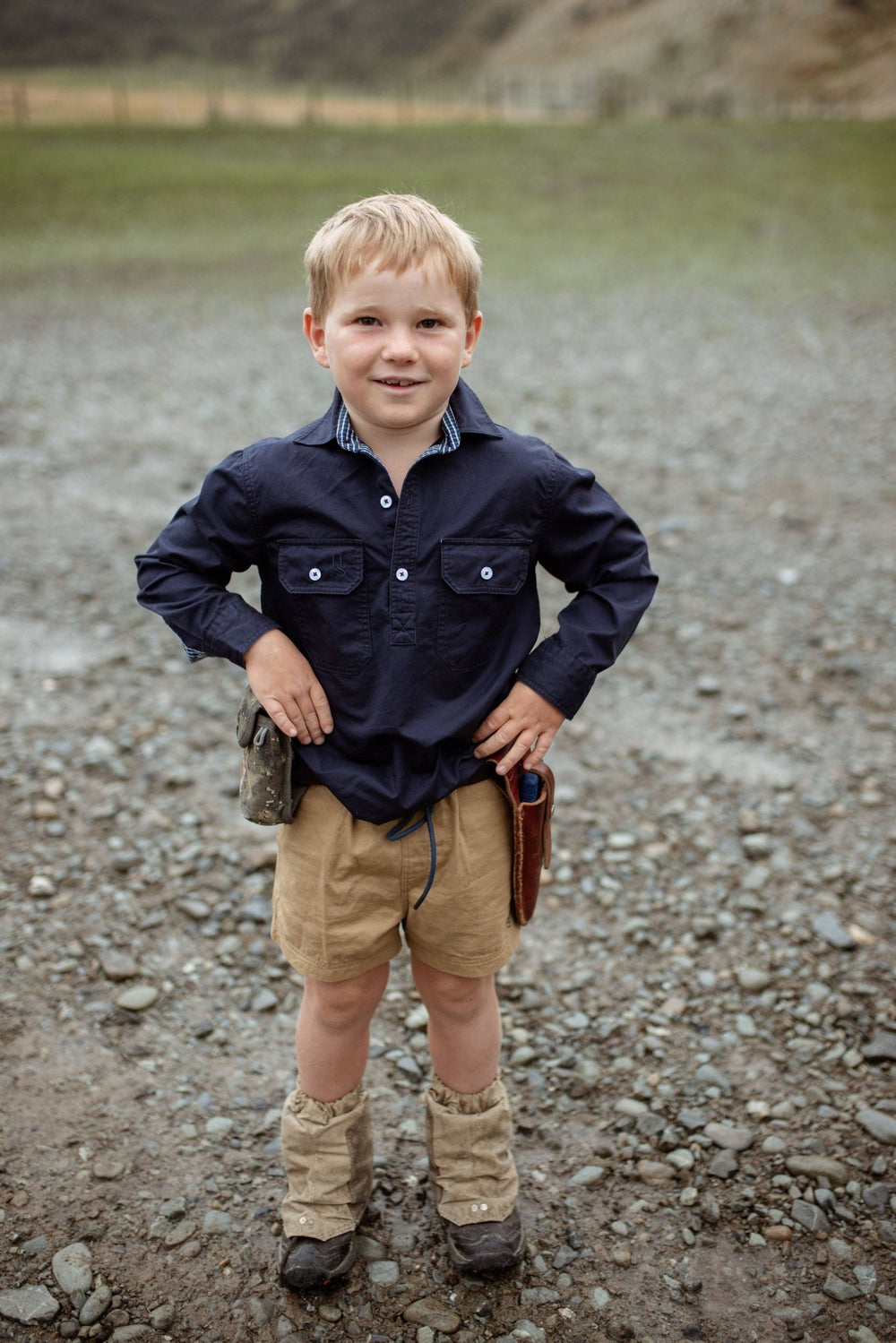 Stevie Workshirt in Navy with Navy Check Contrast - H&S Heritage