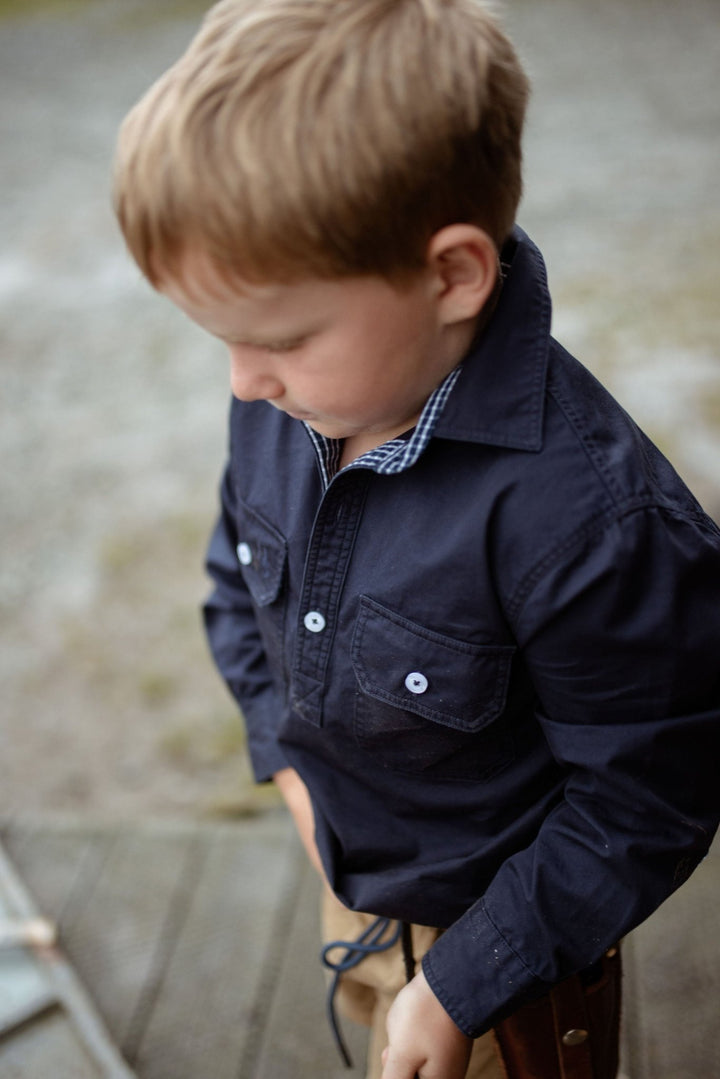 Stevie Workshirt in Navy with Navy Check Contrast - H&S Heritage
