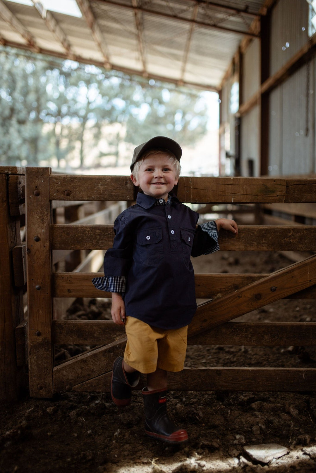 Stevie Workshirt in Navy with Navy Check Contrast - H&S Heritage