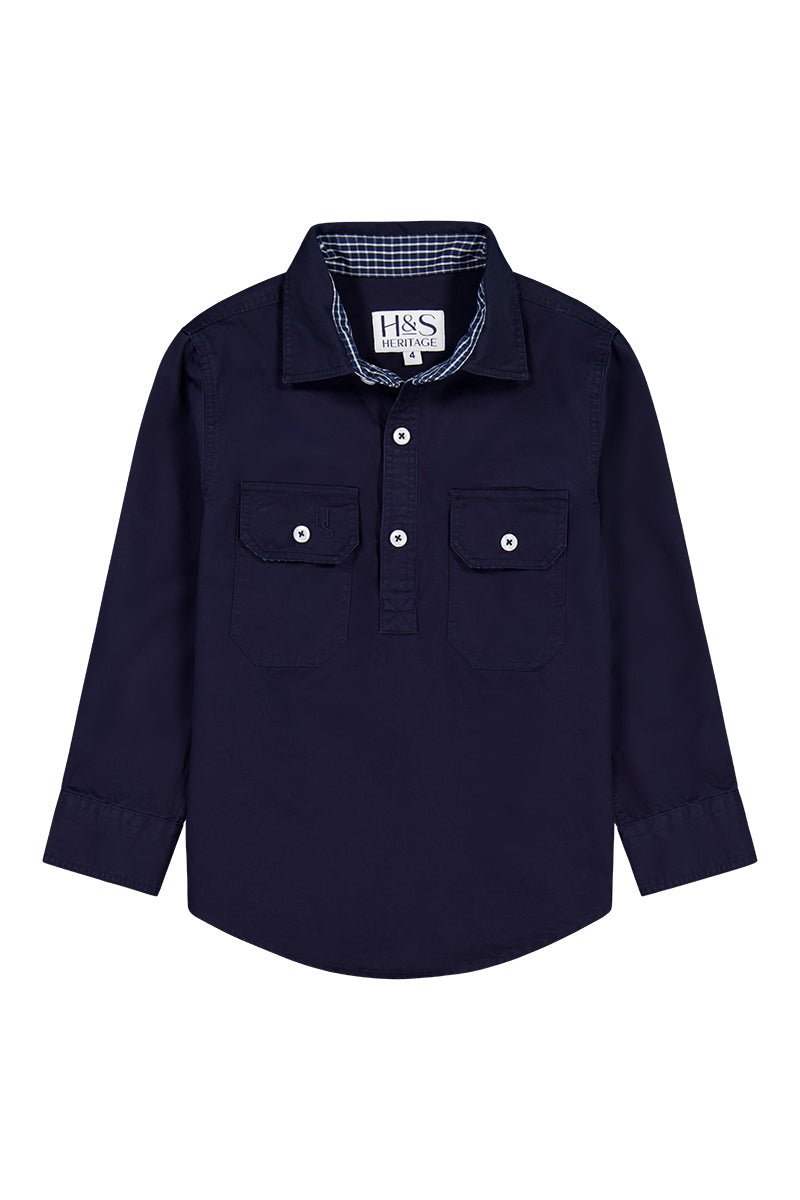 Stevie Workshirt in Navy with Navy Check Contrast - H&S Heritage