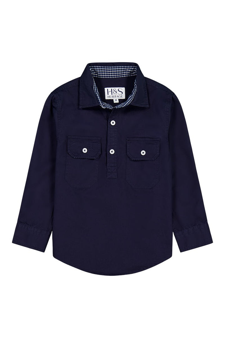 Stevie Workshirt in Navy with Navy Check Contrast - H&S Heritage
