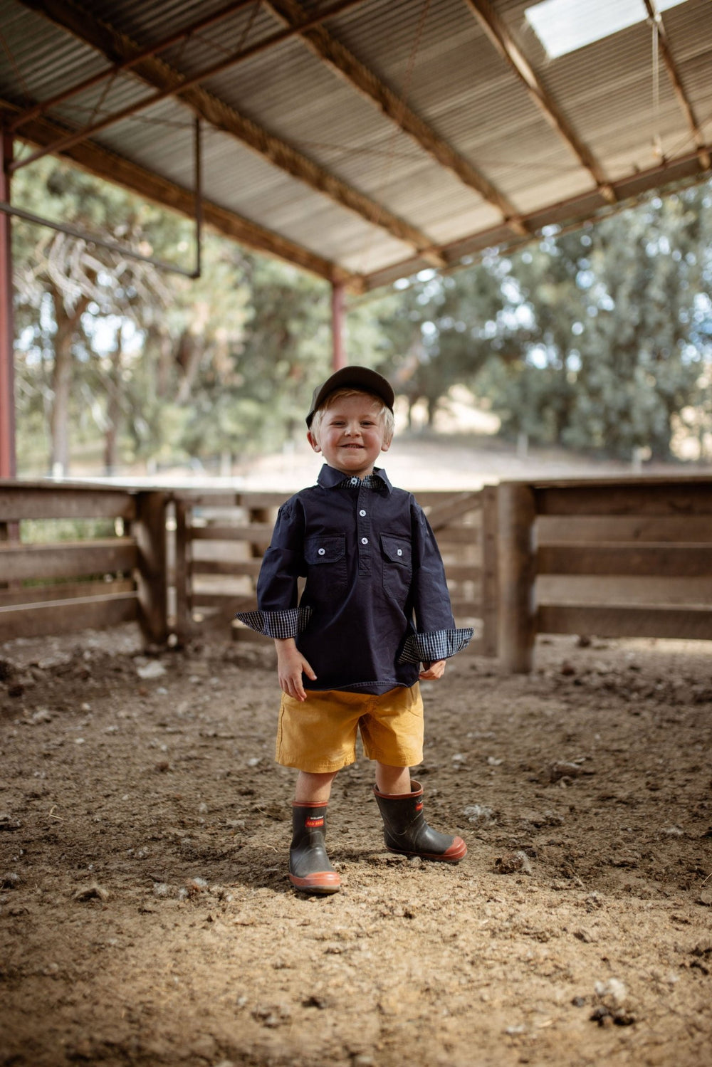 Stevie Workshirt in Navy with Navy Check Contrast - H&S Heritage