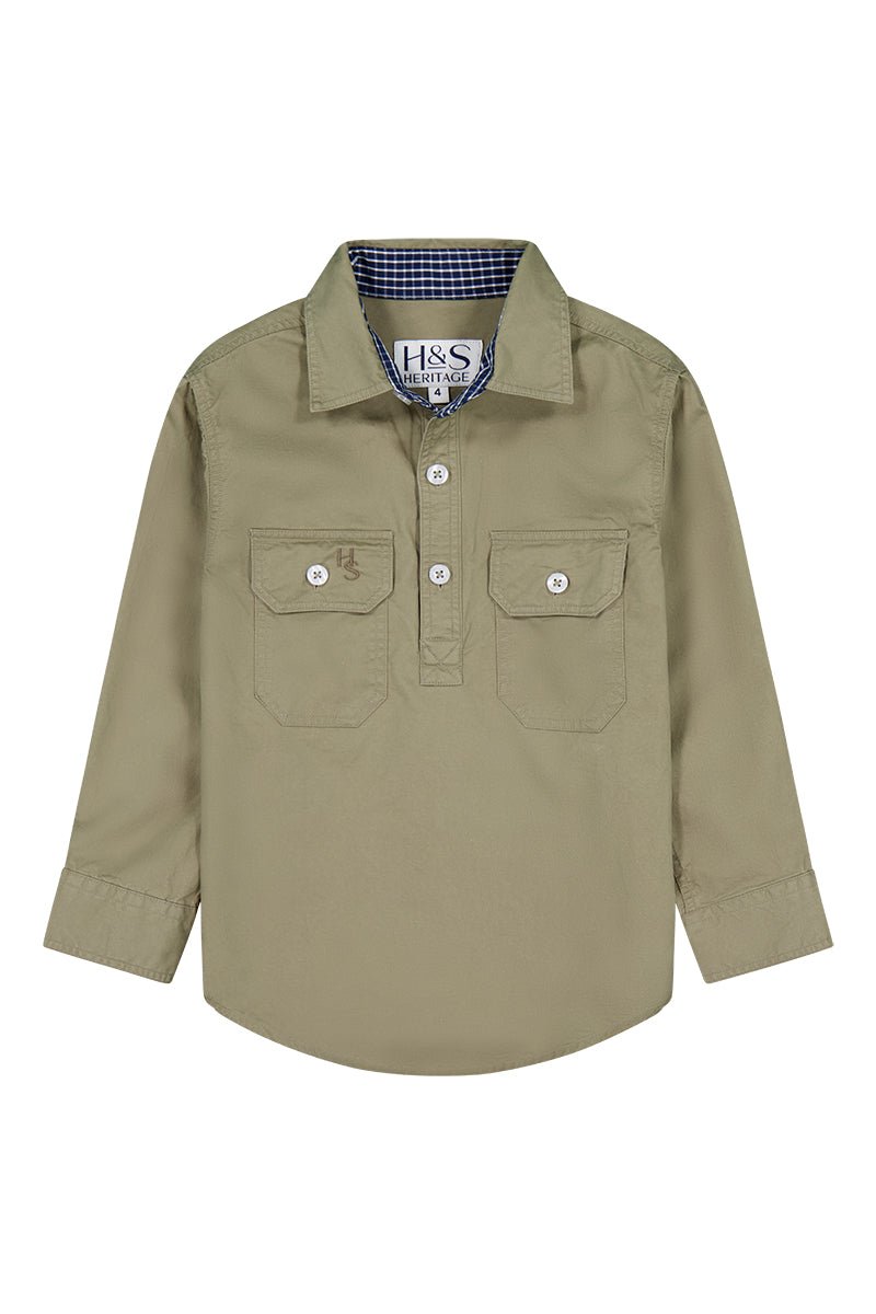Stevie Workshirt in Olive Green - H&S Heritage