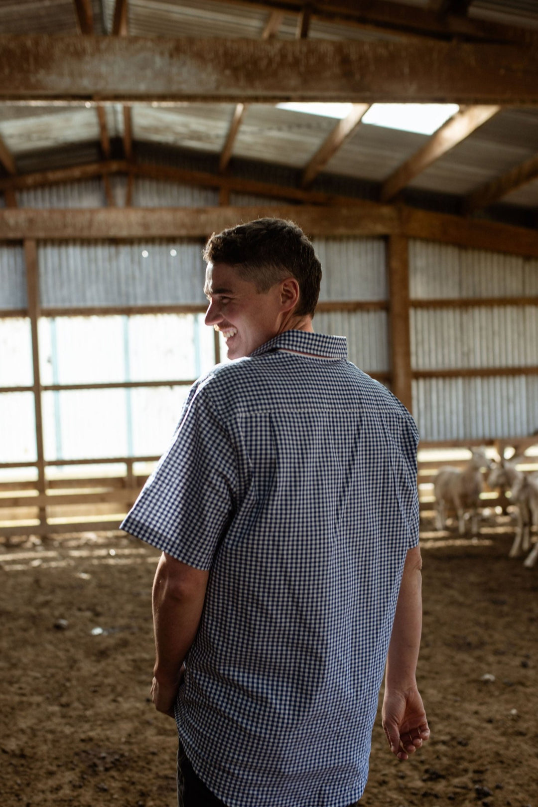 Toby Workshirt in Blue and White Check - H&S Heritage