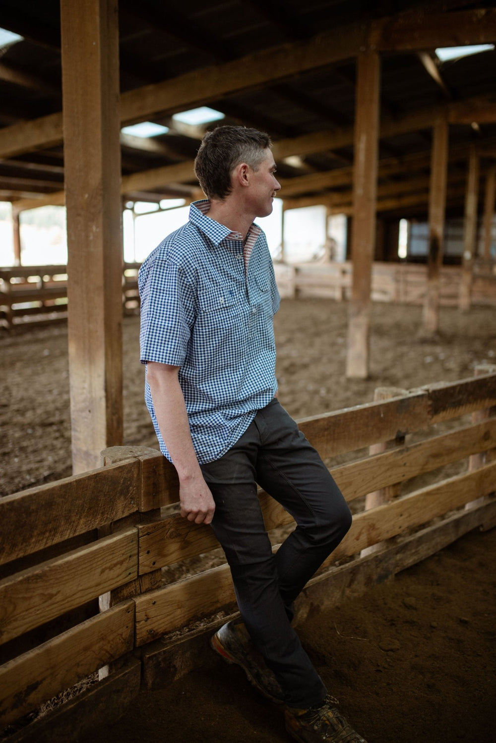 Toby Workshirt in Blue and White Check - H&S Heritage