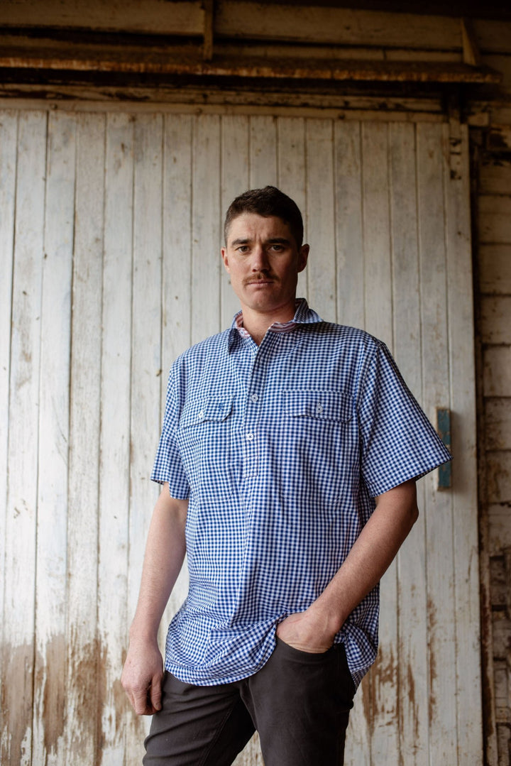 Toby Workshirt in Blue and White Check - H&S Heritage