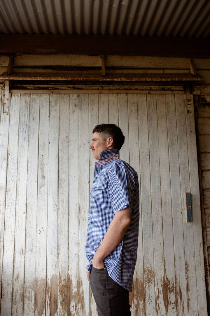 Toby Workshirt in Blue and White Check - H&S Heritage