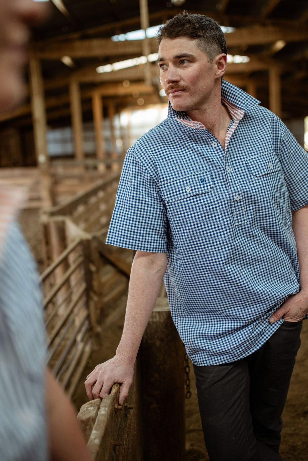 Toby Workshirt in Blue and White Check - H&S Heritage