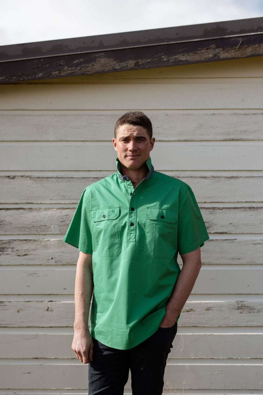 Toby Workshirt in Emerald Green - H&S Heritage