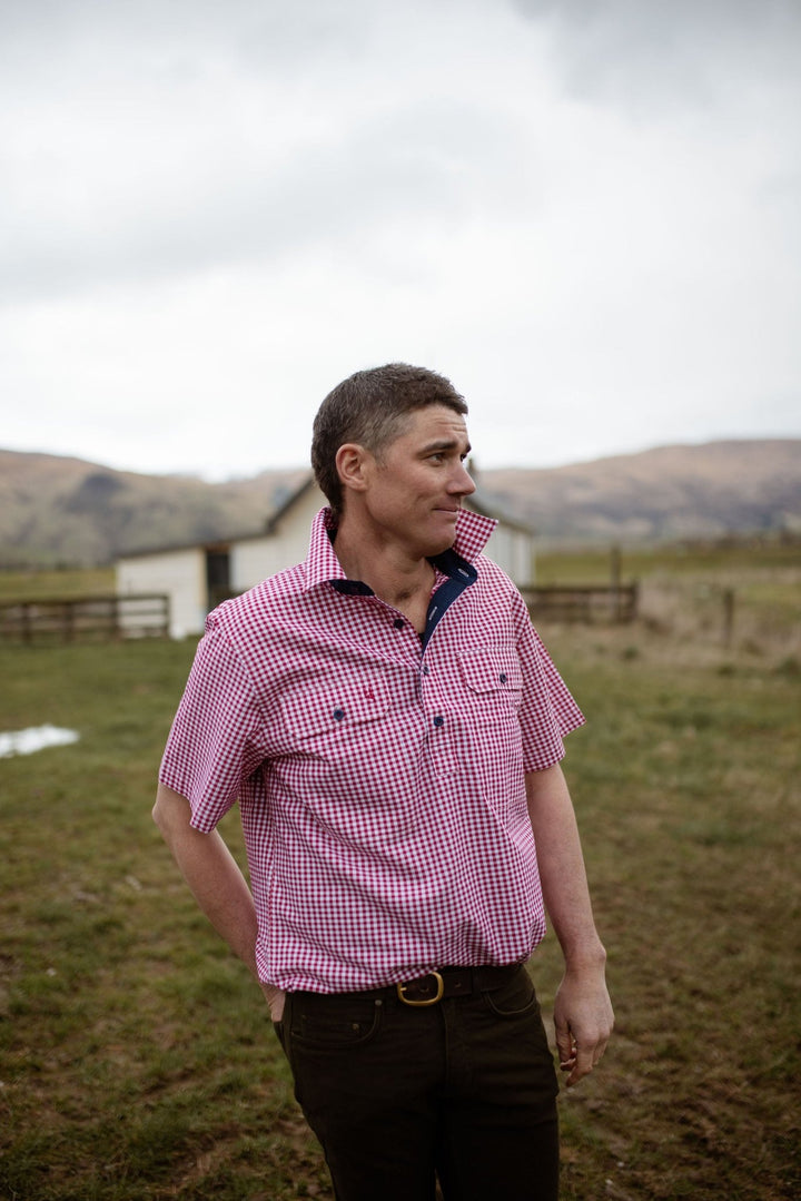 Toby Workshirt in Red and White Check - H&S Heritage