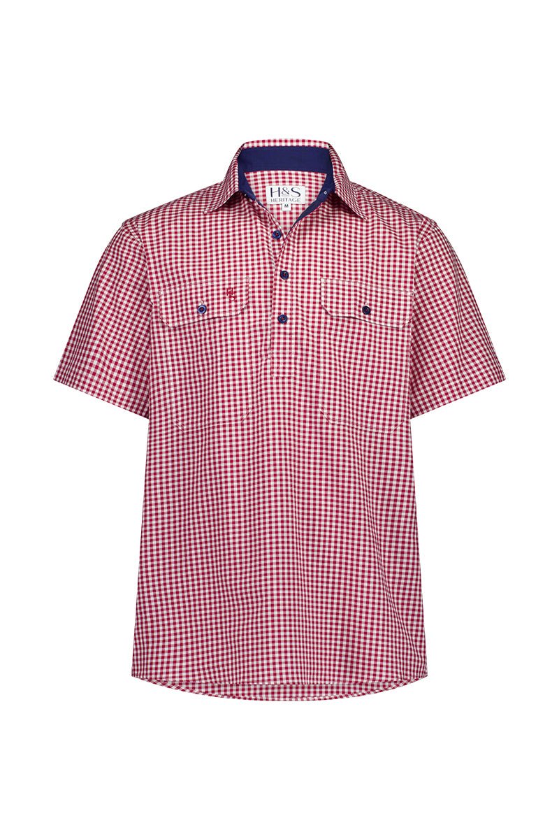 Toby Workshirt in Red and White Check - H&S Heritage