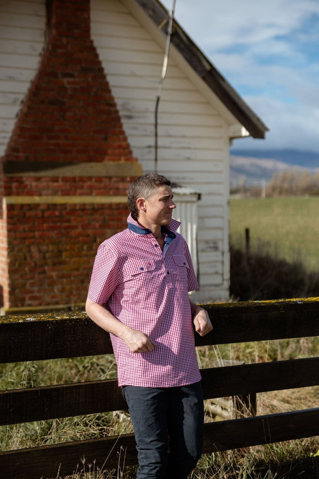 Toby Workshirt in Red and White Check - H&S Heritage
