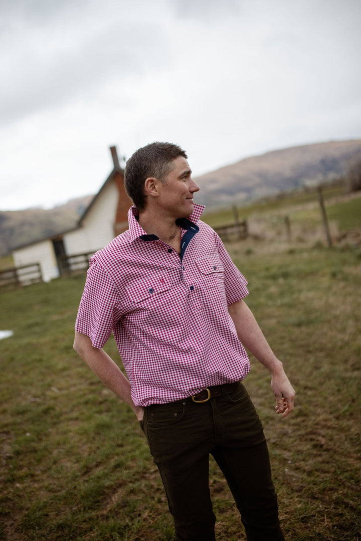 Toby Workshirt in Red and White Check - H&S Heritage