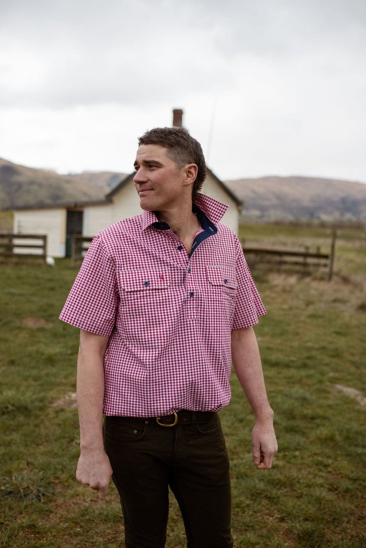 Toby Workshirt in Red and White Check - H&S Heritage