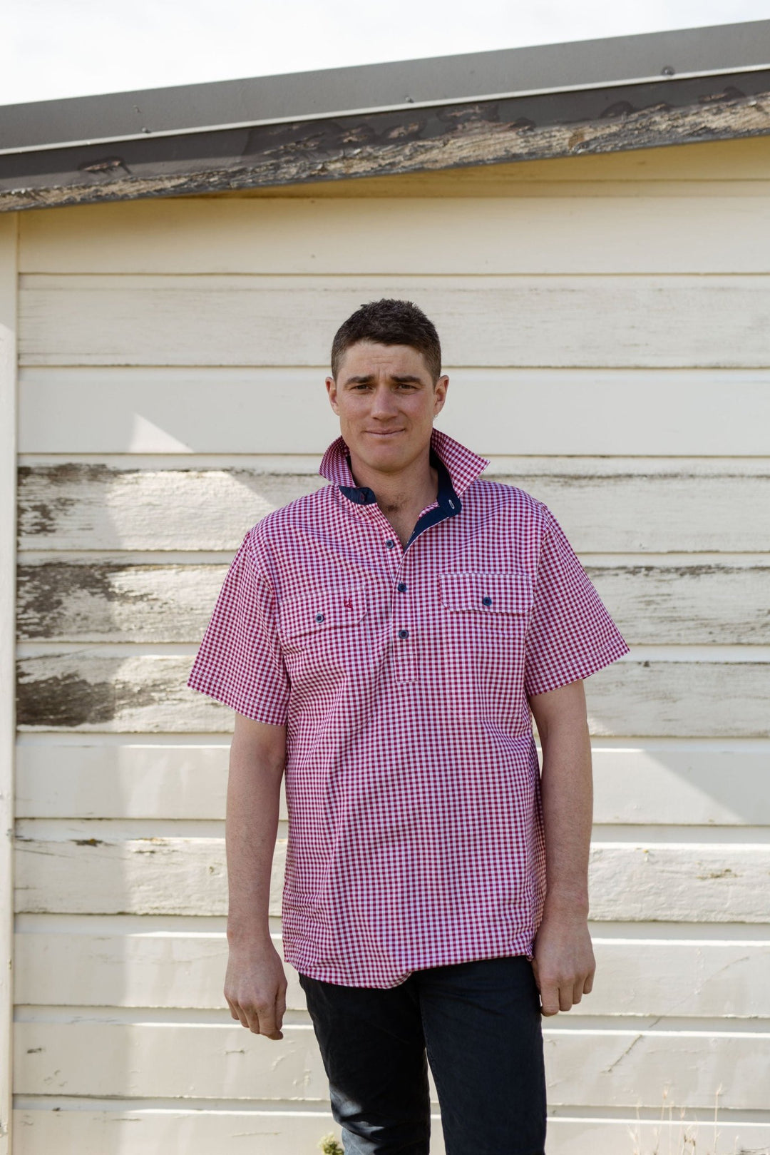 Toby Workshirt in Red and White Check - H&S Heritage