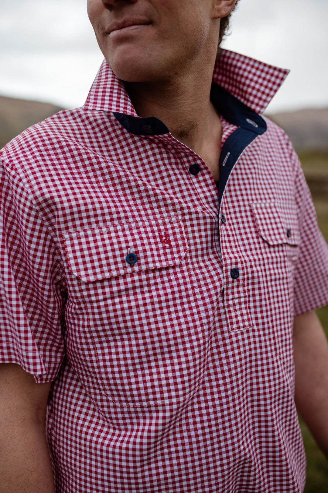 Toby Workshirt in Red and White Check - H&S Heritage
