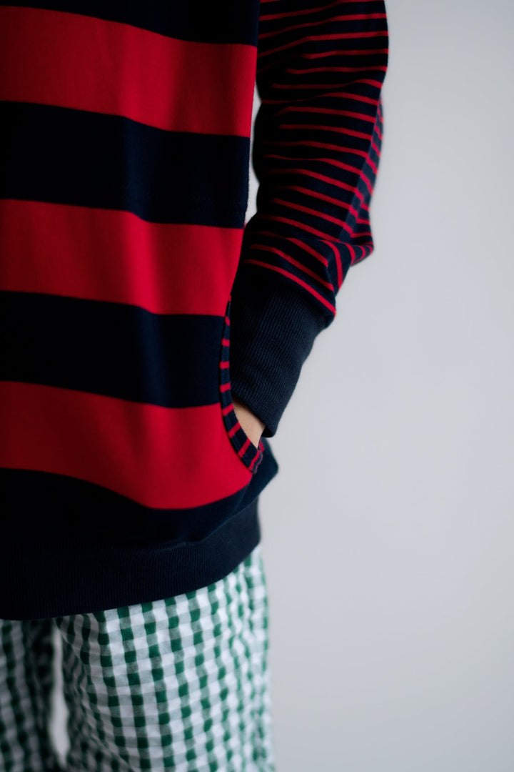 Frankie Hoodie in Red and Navy Stripe - Hide and Seek Clothing