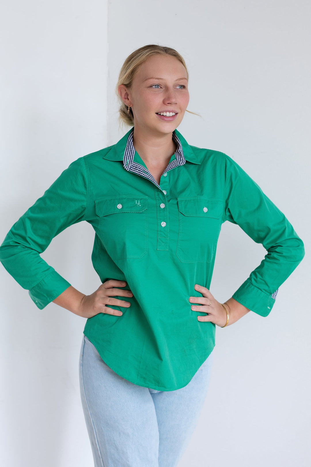 Heidi Workshirt in Emerald Green - Hide and Seek Clothing